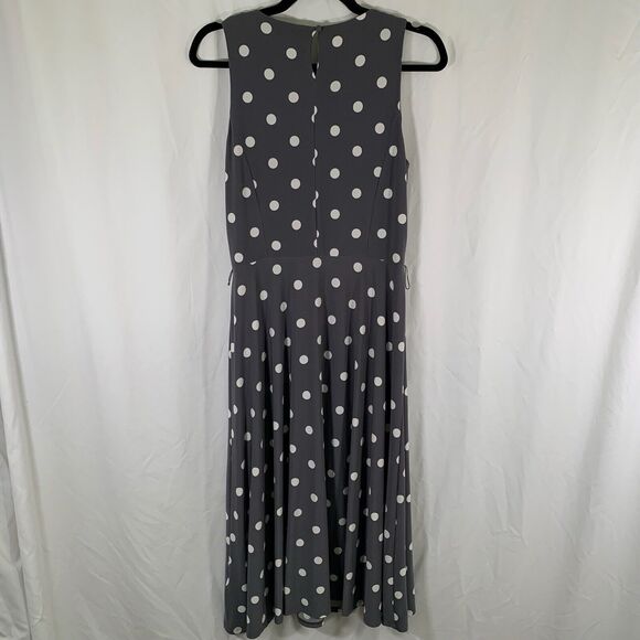 Lauren Ralph Lauren Midi Dress Women's 8 Grey Polka Dot Sleeveless Round Neck - Picture 8 of 9